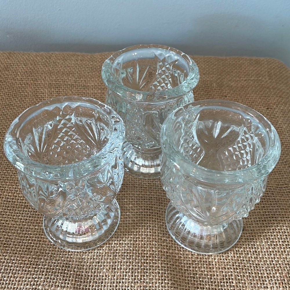 Beautful thick glass candle holders set of 3 / vintage item detailed design